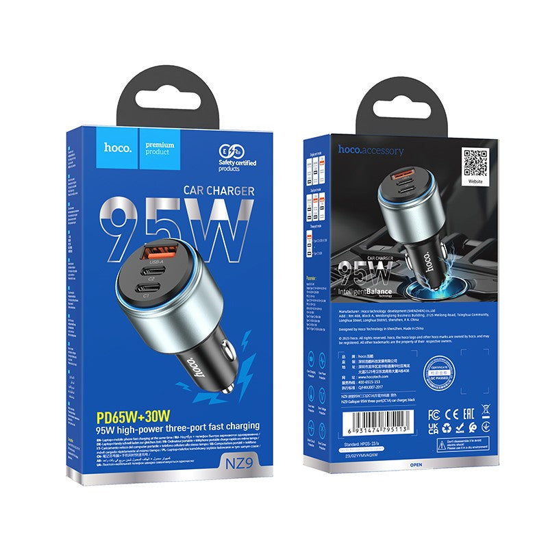 Automobilinis įkroviklis Hoco NZ9 95W 2xType-C/1xUSB-A juodas