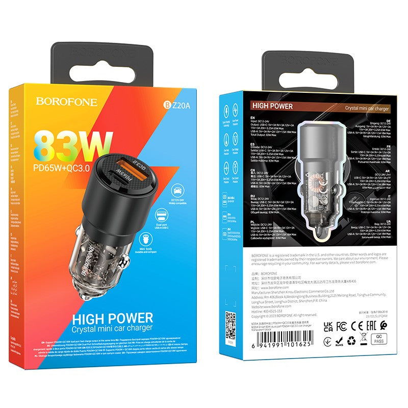 Automobilinis įkroviklis Borofone BZ20A PD65W+QC3.0 83W juodas