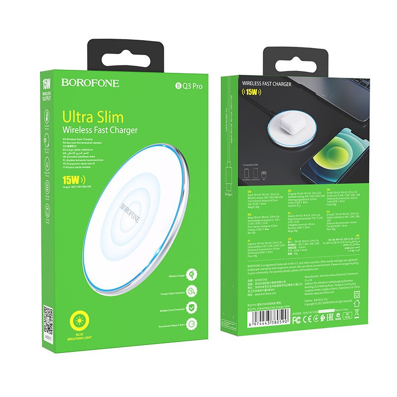 Įkroviklis belaidis Borofone BQ3 Pro 15W sidabrinis