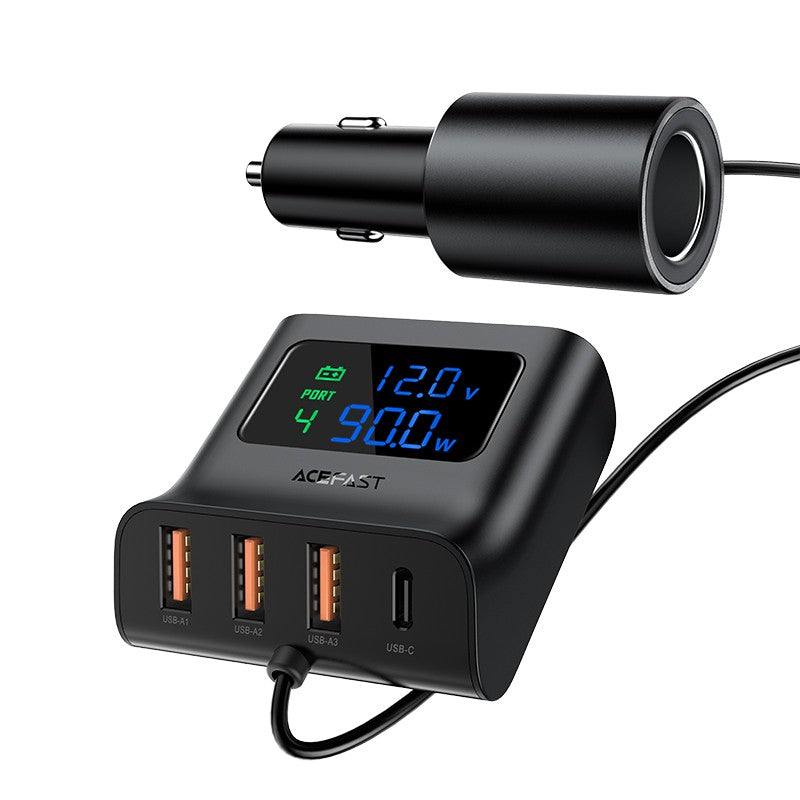 Automobilinis įkroviklis Acefast B8 90W Car HUB 3xUSB-A/Type-C juodas