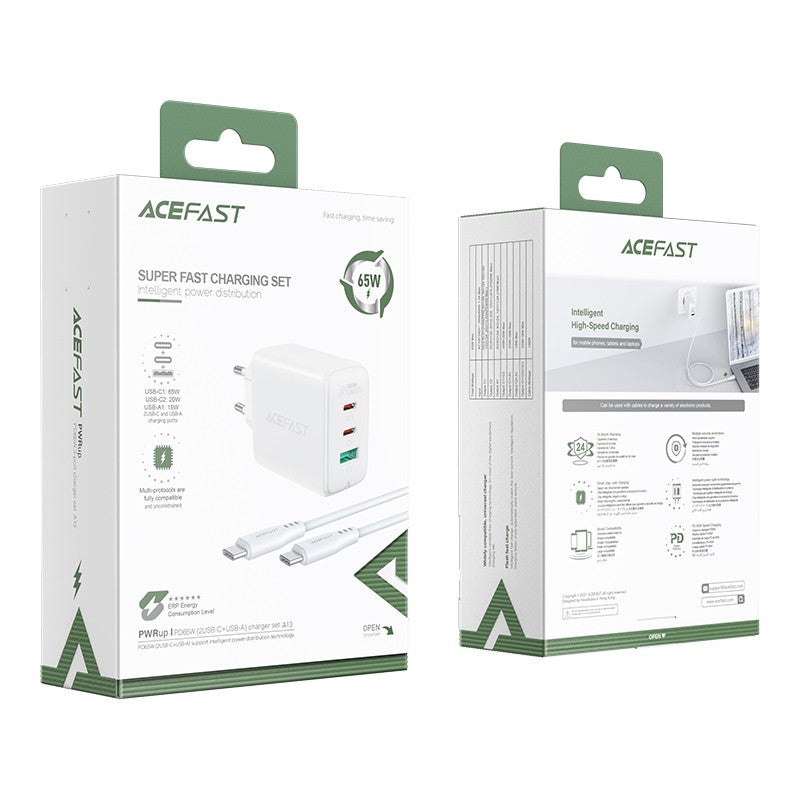 Įkroviklis Acefast A13 PD65W 2xType-C/USB-A baltas