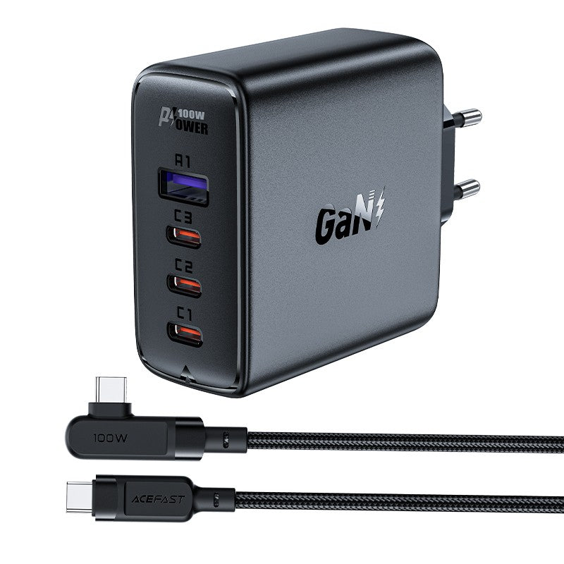 Įkroviklis Acefast A37 100W GaN 3xUSB-C/1xUSB-A juodas