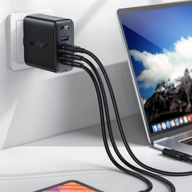 Įkroviklis Acefast A37 100W GaN 3xUSB-C/1xUSB-A juodas