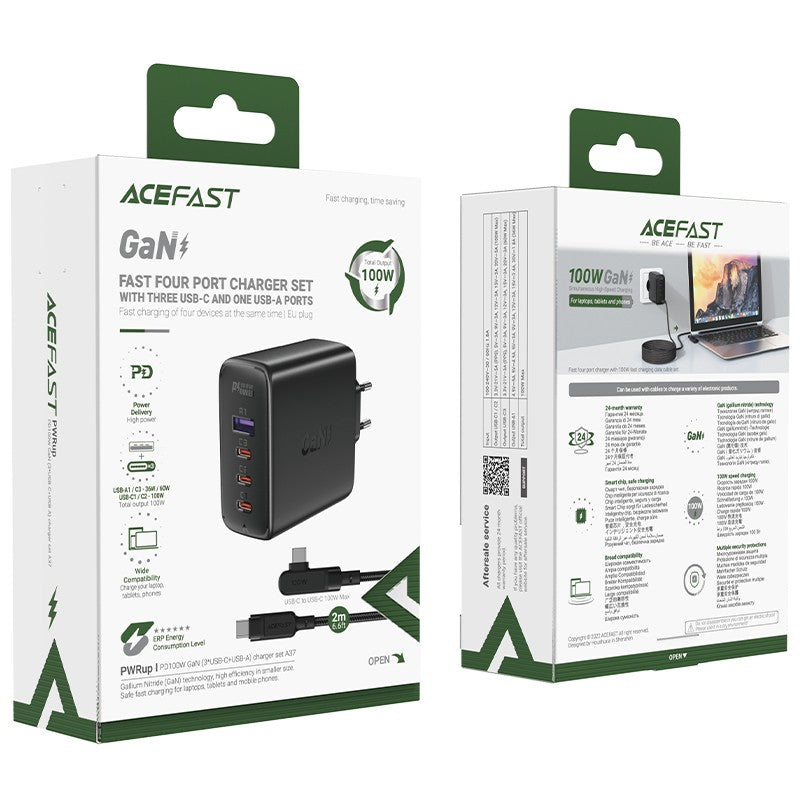Įkroviklis Acefast A37 100W GaN 3xUSB-C/1xUSB-A juodas