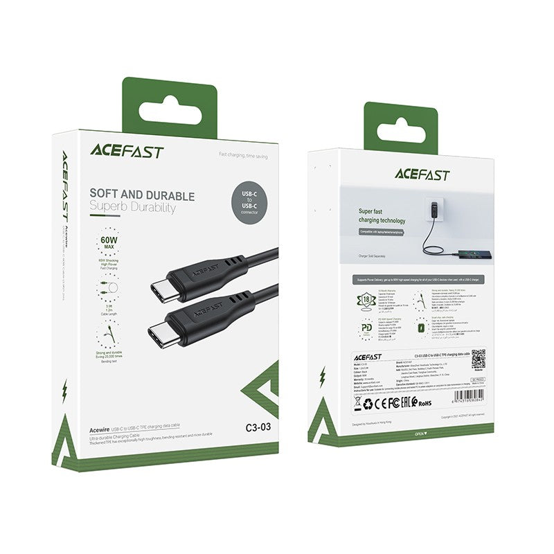 USB kabelis Acefast C3-03 60W USB-C to USB-C 1.2m juodas