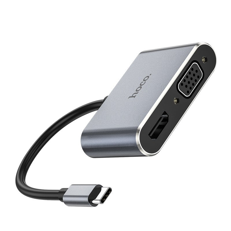 Adapteris Hoco HB30 Type-C to HDMI+VGA+USB-A3.0+Type-C pilkas