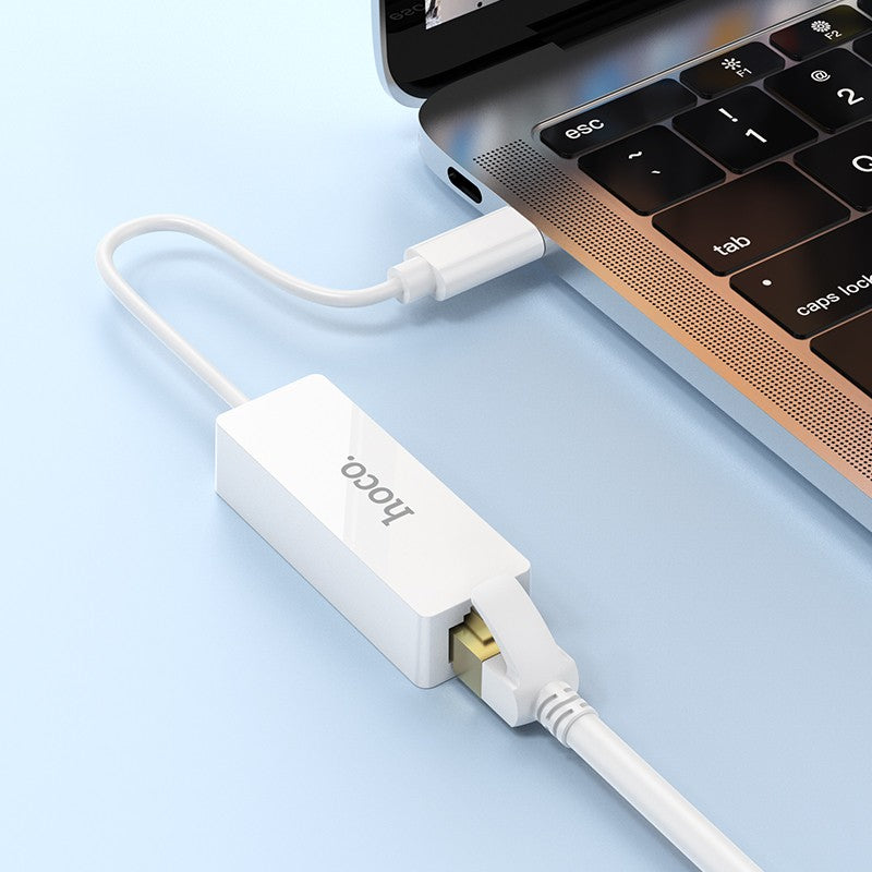 Adapteris Hoco UA22 Type-C to RJ45 100 Mbps baltas