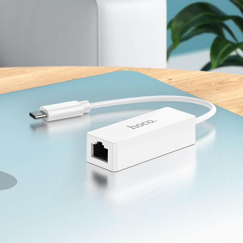 Adapteris Hoco UA22 Type-C to RJ45 100 Mbps baltas