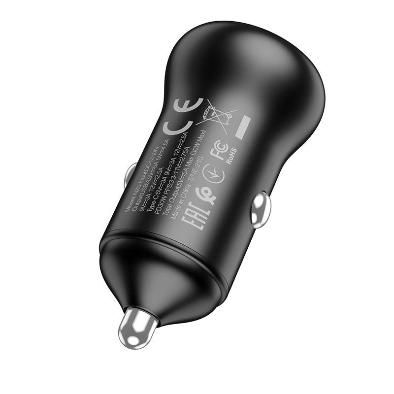 Automobilinis įkroviklis Hoco NZ5 PD30W+QC3.0 Type-C/USB-A juodas