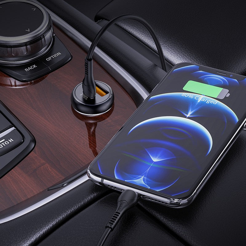 Automobilinis įkroviklis Hoco NZ5 PD30W+QC3.0 Type-C/USB-A juodas
