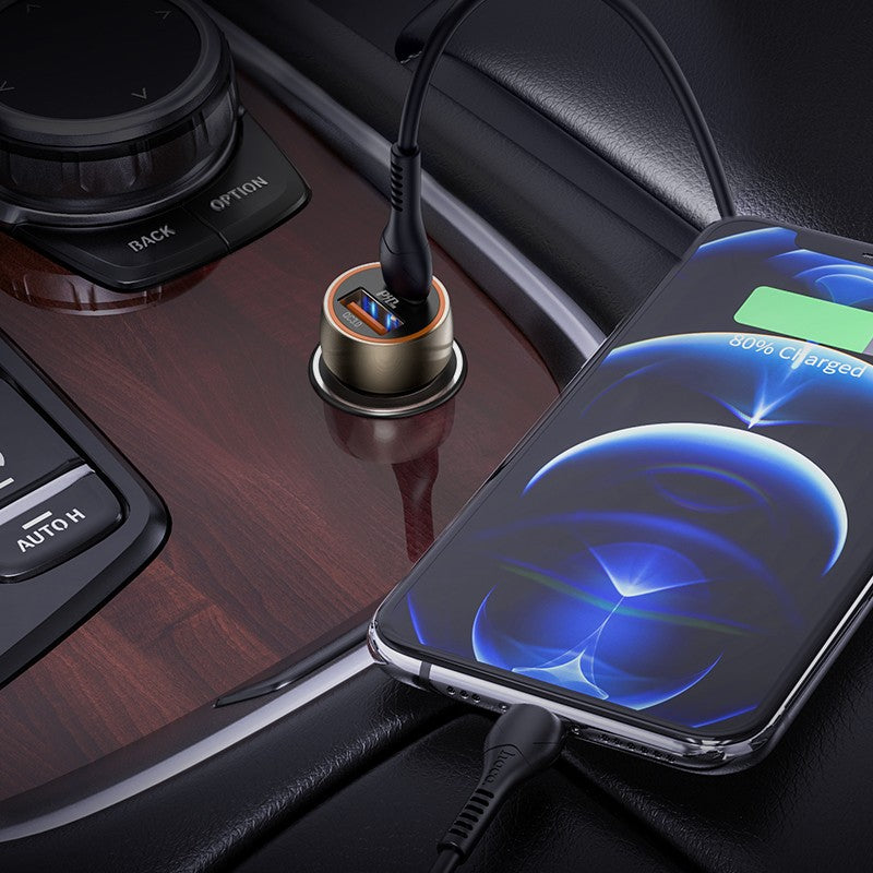 Automobilinis įkroviklis Hoco Z46A USB-A/Type-C PD20W+QC3.0 + Lightning pilkas