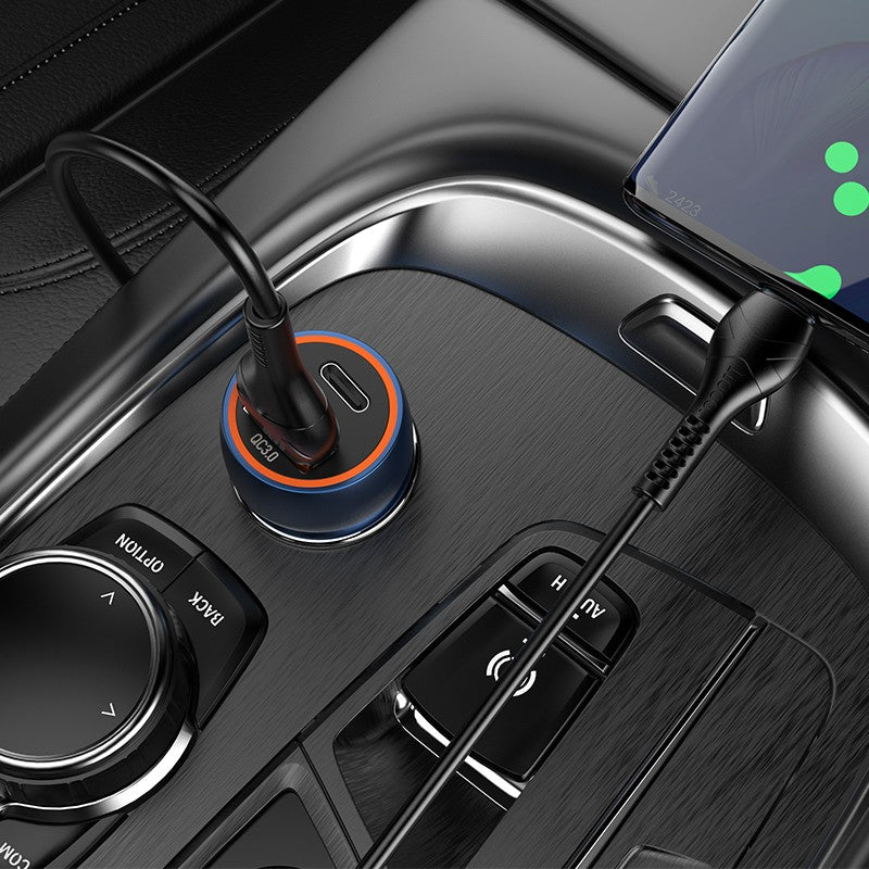 Automobilinis įkroviklis Hoco Z46A USB-A/Type-C PD20W+QC3.0 + Type-C pilkas