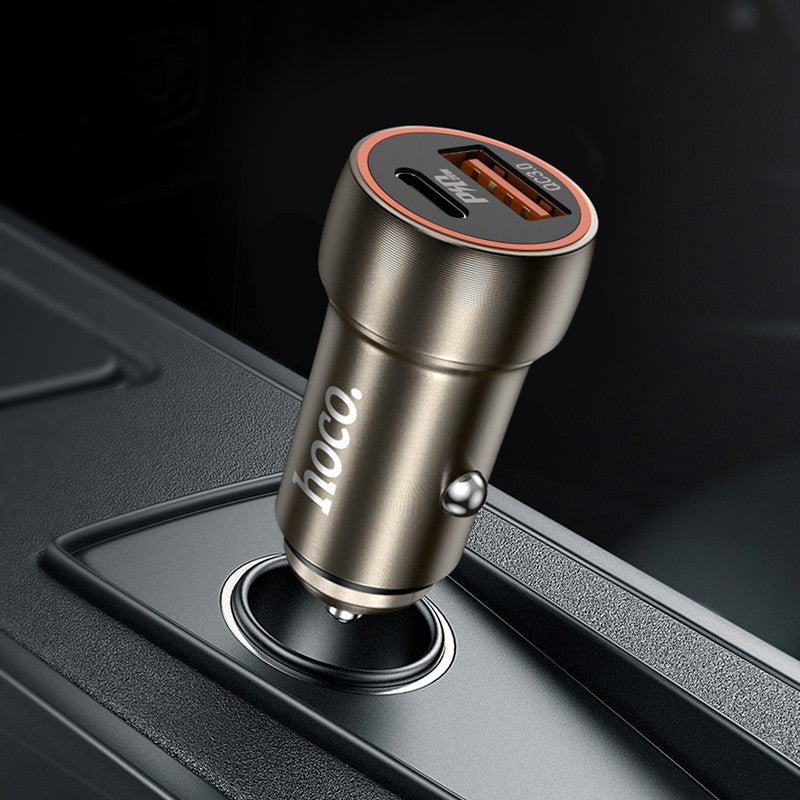 Automobilinis įkroviklis Hoco Z46A USB-A/Type-C PD20W+QC3.0 + Type-C pilkas