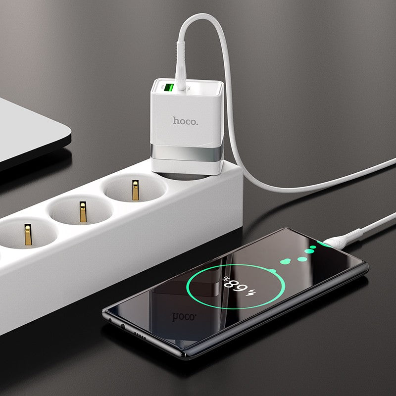 Įkroviklis Hoco N21 USB-A/Type-C PD30W+QC3.0 + Type-C baltas