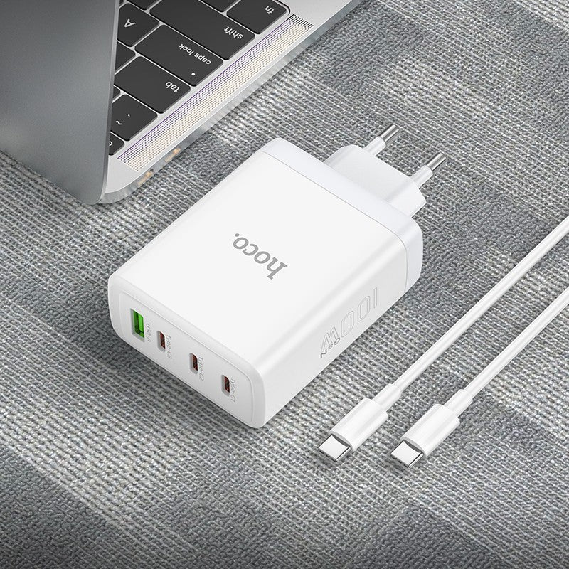 Įkroviklis Hoco N31 PD100W 3xType-C/1xUSB-A + Type-C baltas