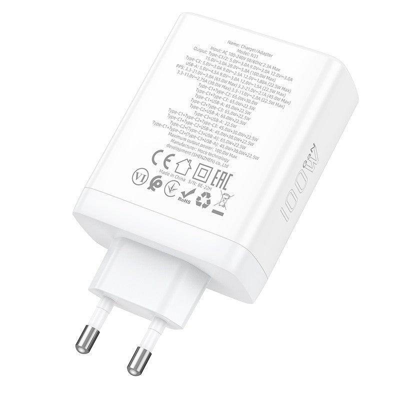 Įkroviklis Hoco N31 PD100W 3xType-C/1xUSB-A baltas