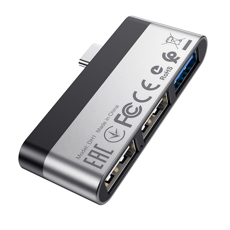 Adapteris Borofone DH1 Type-C to 1xUSB3.0 + 2xUSB2.0 pilkas