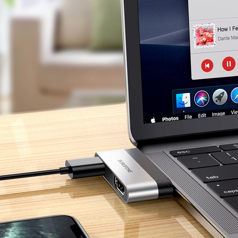 Adapteris Borofone DH2 Type-C to HDMI + USB3.0 pilkas