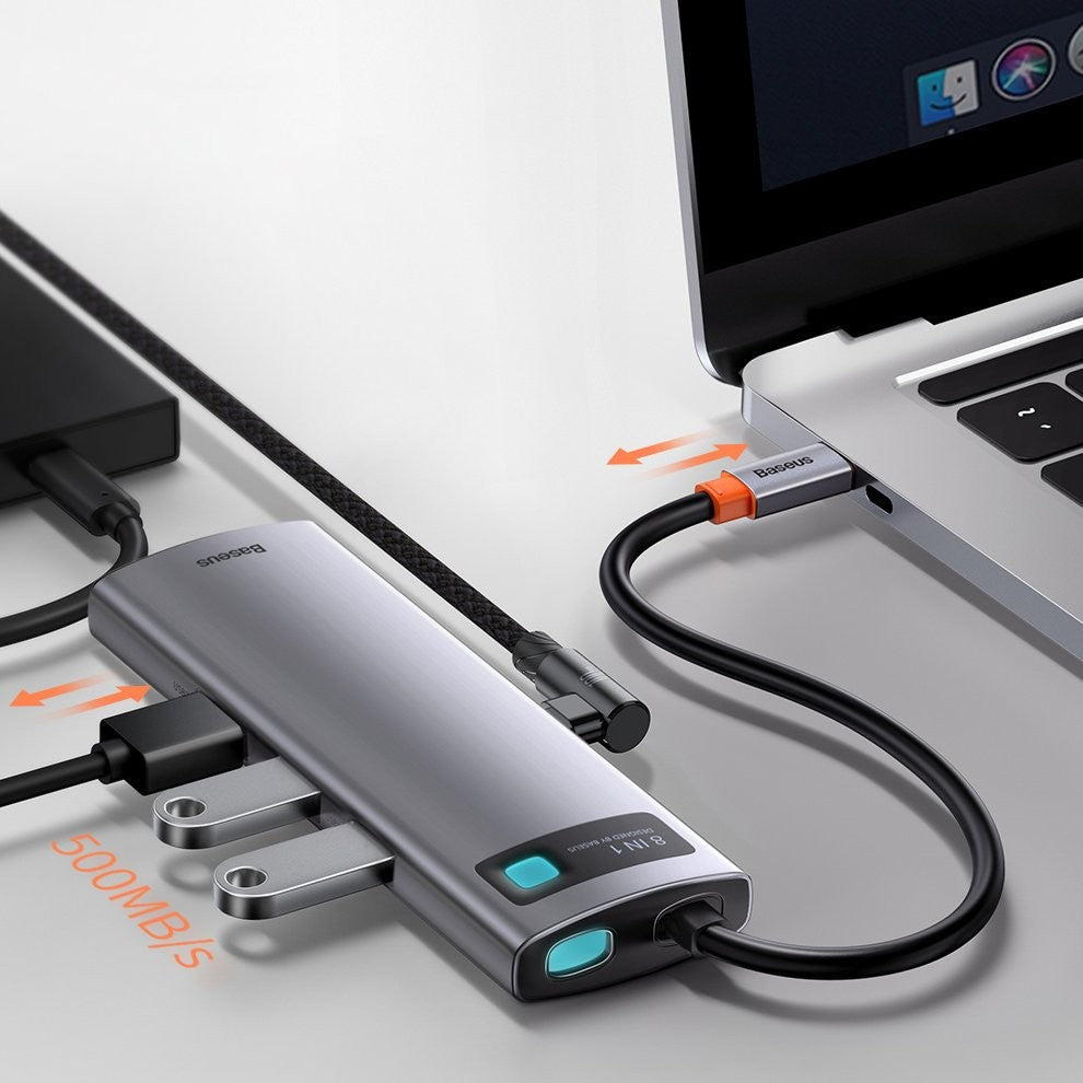 Adapteris Baseus Metal Gleam Series HUB Type-C to 3xUSB3.0 + HDMI + Type-C + RJ45 + SD/MicroSD CAHUB-CV0G
