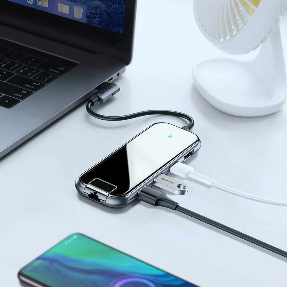 Adapteris Baseus Multi-Functional HUB Type-C to 3xUSB3.0 + HDMI + RJ45 + Type-C pilkas CAHUB-DZ0G