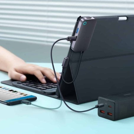 Adapteris Baseus PadJoy HUB Type-C to USB3.0 + HDMI + Type-C pilkas WKWJ000013