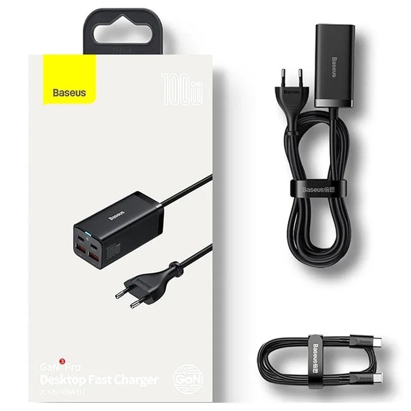 Įkroviklis Baseus GaN3 Pro 2xType-C/2xUSB 100W juodas CCGP000101