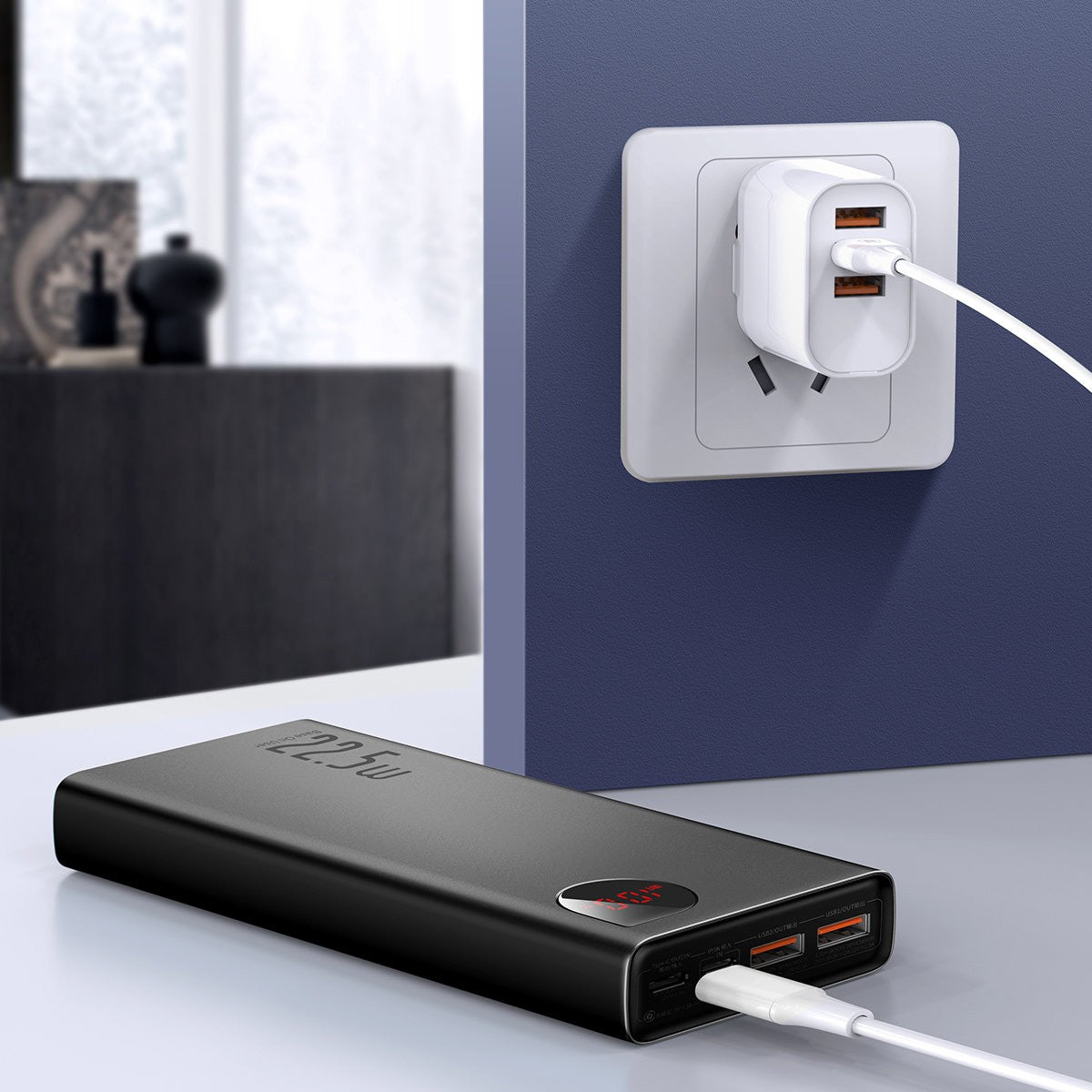 Išorinė baterija Power Bank Baseus Adaman 22.5W 20000mAh + Type-C 0.3m juoda PPAD070101