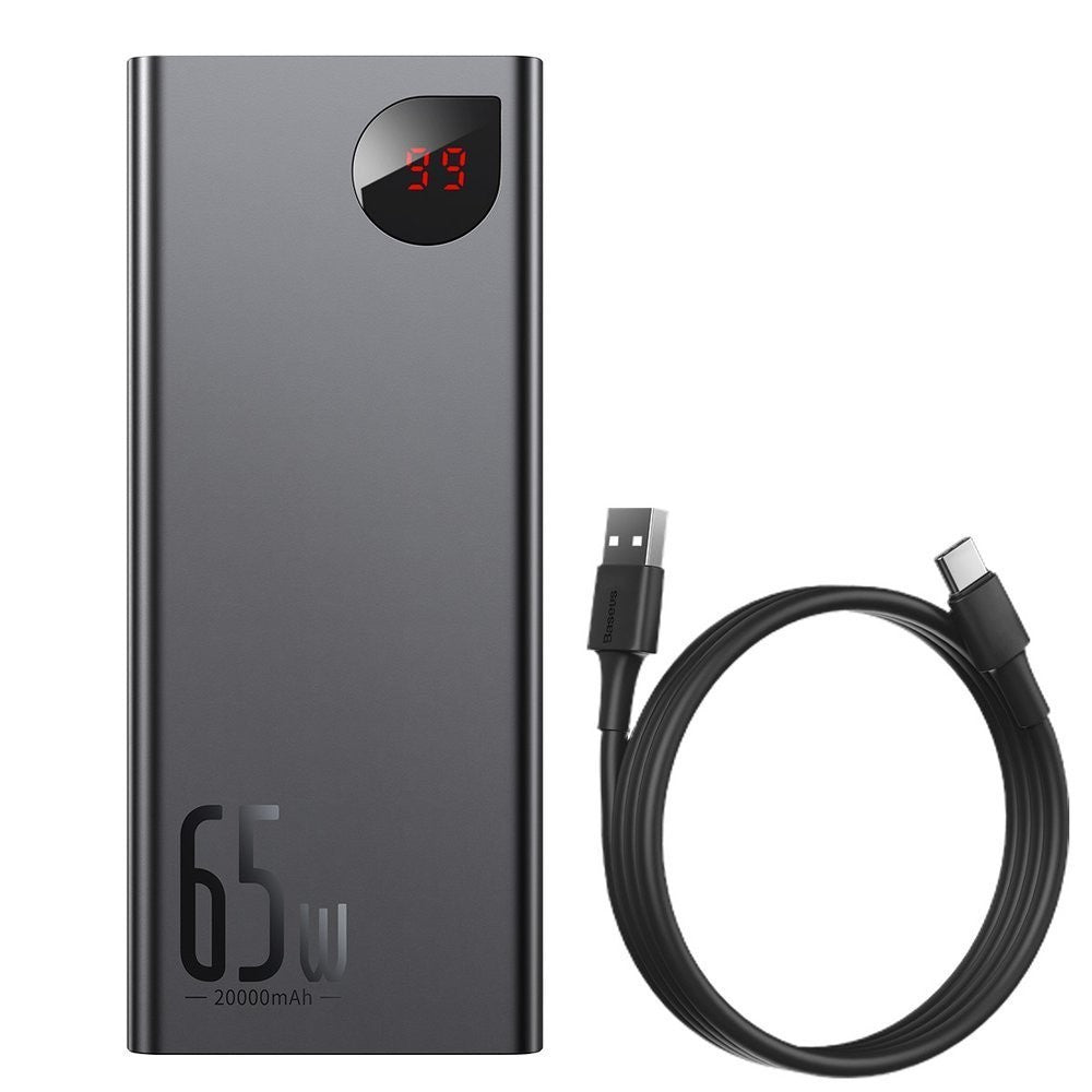 Išorinė baterija Power Bank Baseus Adaman 65W 20000mAh + Type-C 0.3m juoda PPIMDA-D01