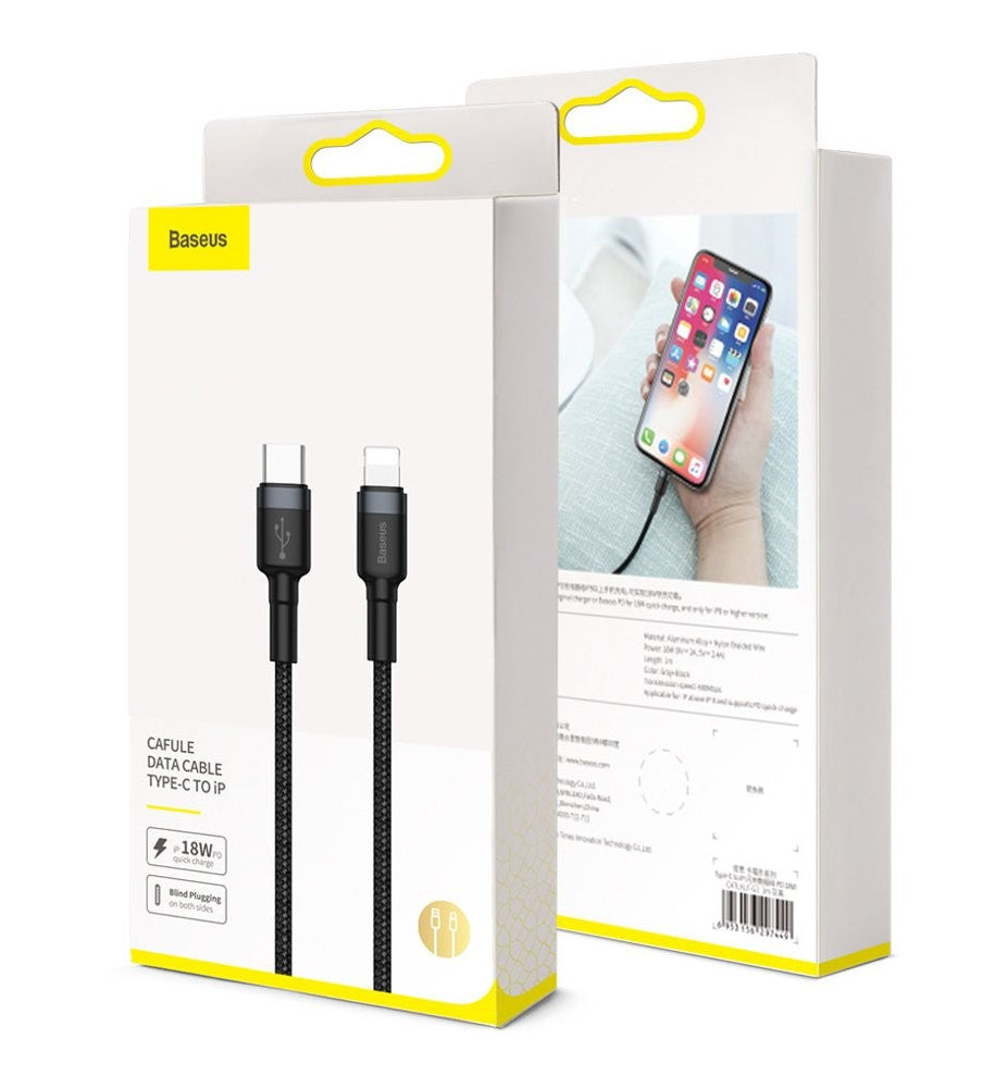 USB kabelis Baseus Cafule PD20W Type-C to Lightning 1.0m pilkas-juodas CATLKLF-G1