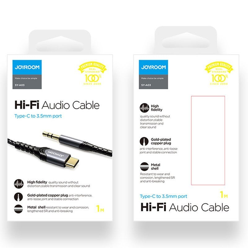 Audio adapteris Joyroom SY-A03 Type-C to 3.5mm 1.0m juodas