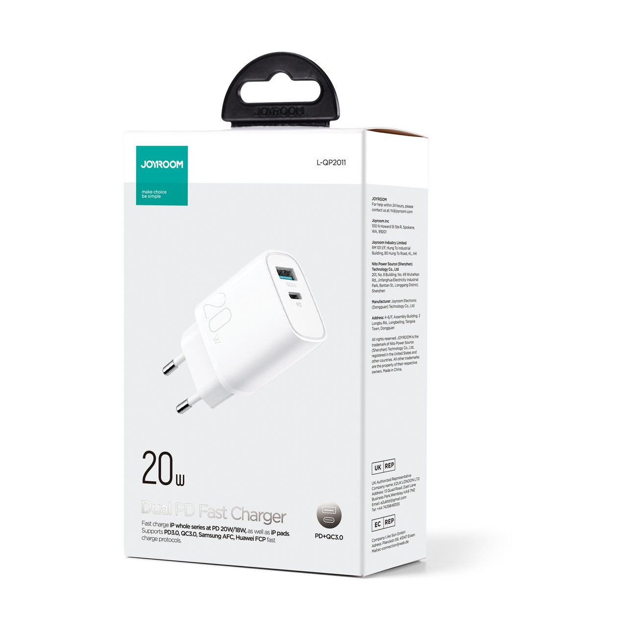 Įkroviklis Joyroom L-QP2011 USB/Type-C PD+QC3.0 20W baltas