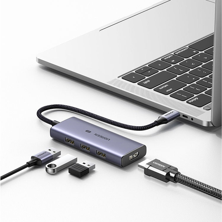 Adapteris Ugreen CM500 USB-C to 3xUSB-A + HDMI 2.1 pilkas
