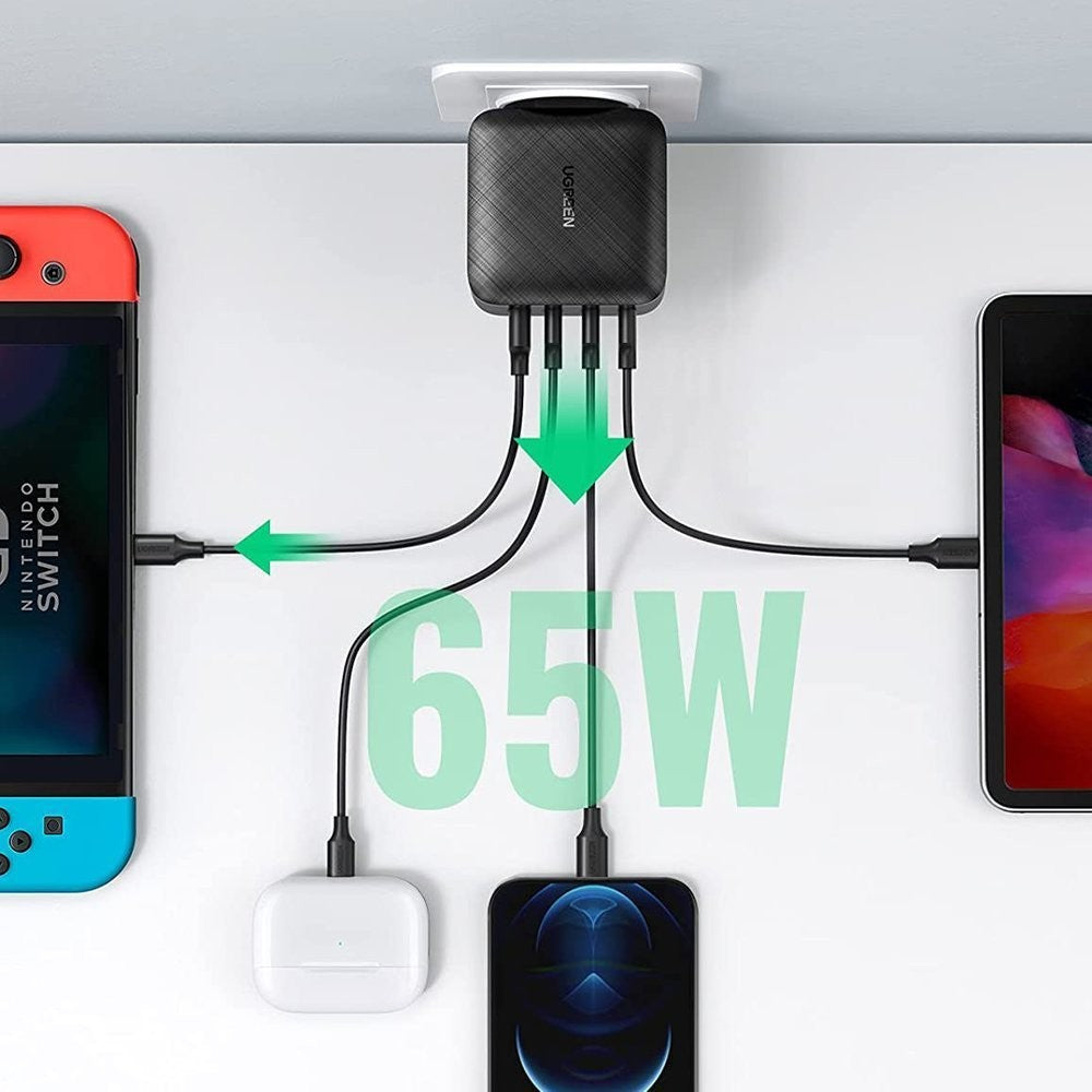 Įkroviklis Ugreen CD224 GaN 3xUSB-C/USB-A 65W juodas
