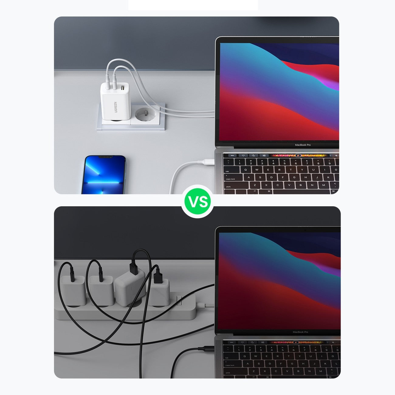 Įkroviklis Ugreen CD275 2xUSB-C/USB-A 65W baltas