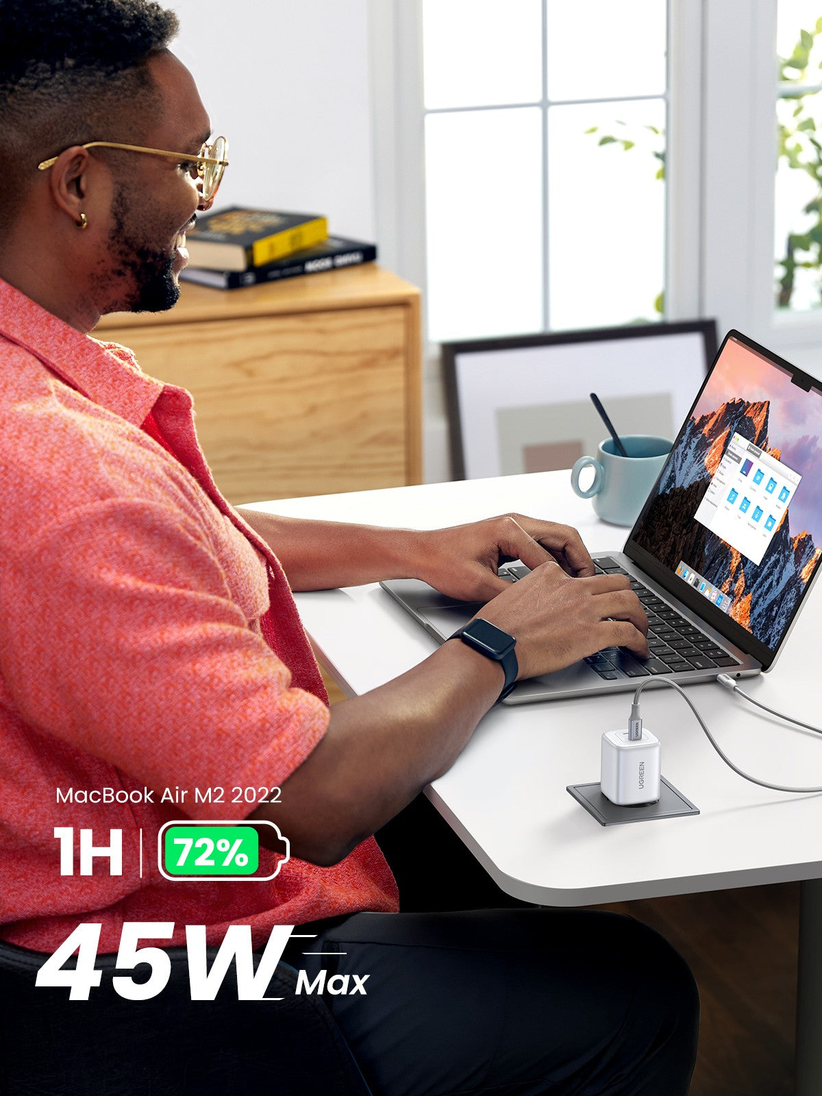 Įkroviklis Ugreen CD294 Nexode GaN 2xUSB-C 45W baltas