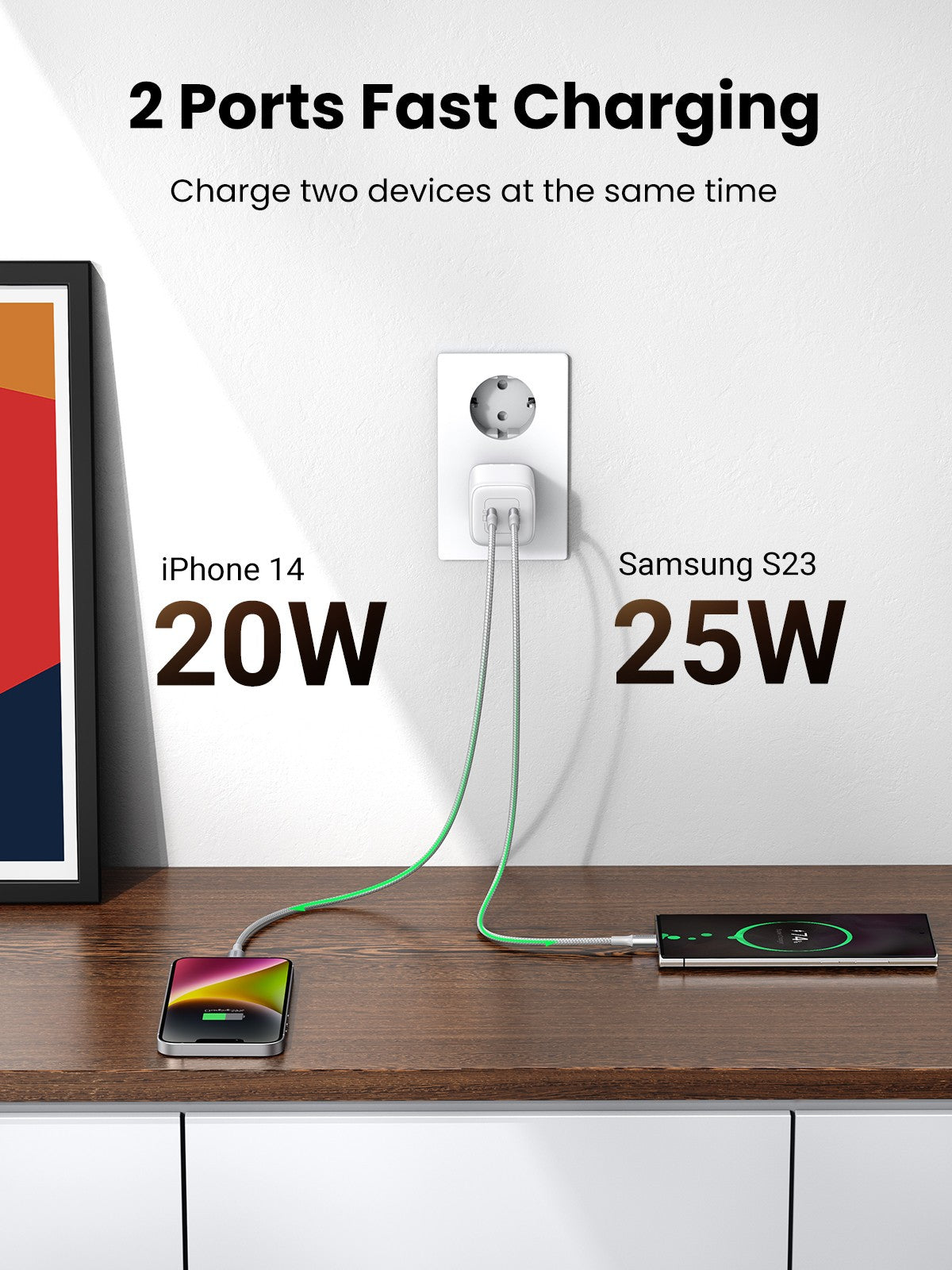 Įkroviklis Ugreen CD294 Nexode GaN 2xUSB-C 45W baltas