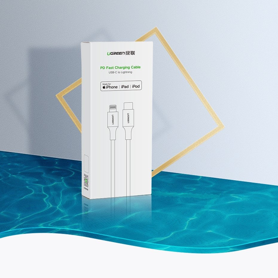 USB kabelis Ugreen US171 MFi USB-C to Lightning 3A 1.0m baltas