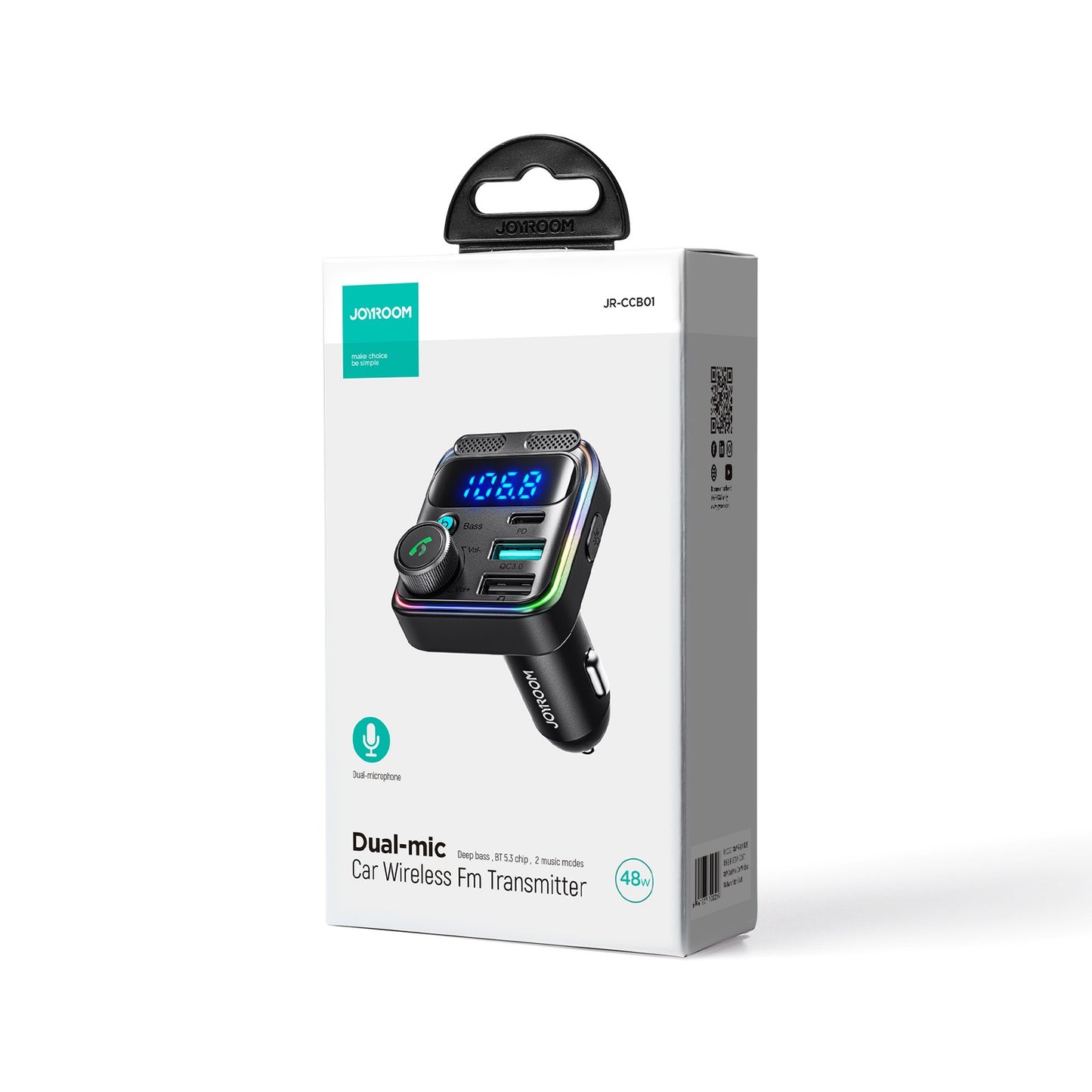 FM bangų moduliatorius Joyroom JR-CCB01 USB-C/2xUSB-A 48W juodas