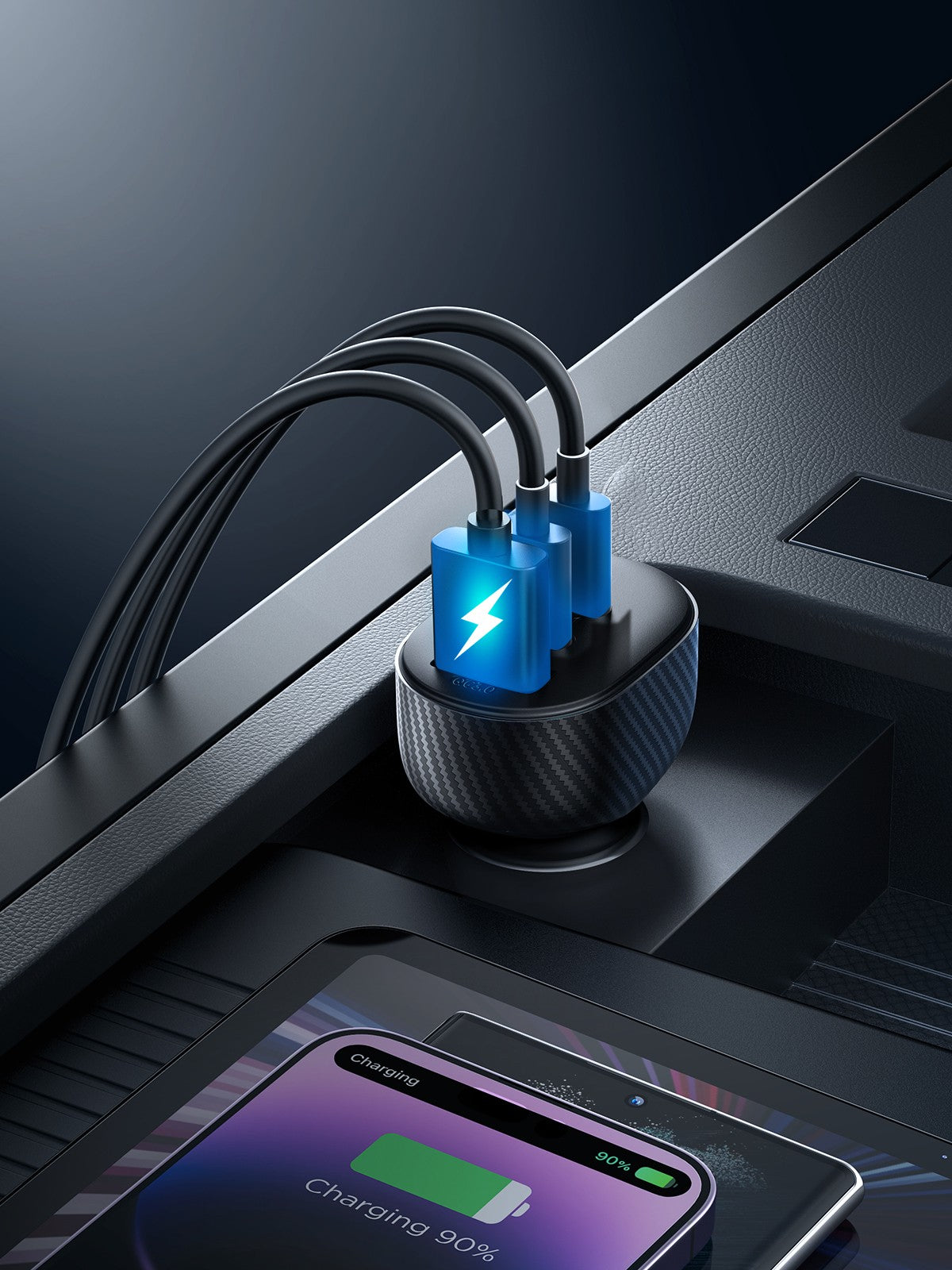 Automobilinis įkroviklis Joyroom JR-CCD04 2xUSB-C/USB-A 30W juodas