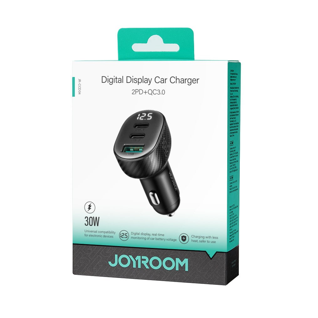 Automobilinis įkroviklis Joyroom JR-CCD04 2xUSB-C/USB-A 30W juodas