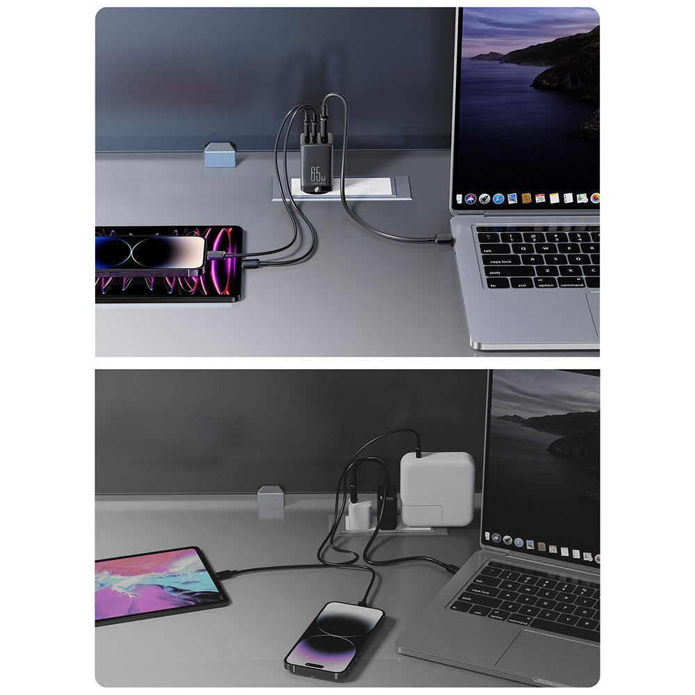 Įkroviklis Joyroom GaN JR-TCG01 2xUSB-C/USB-A 65W + USB-C cable 1.2m juodas