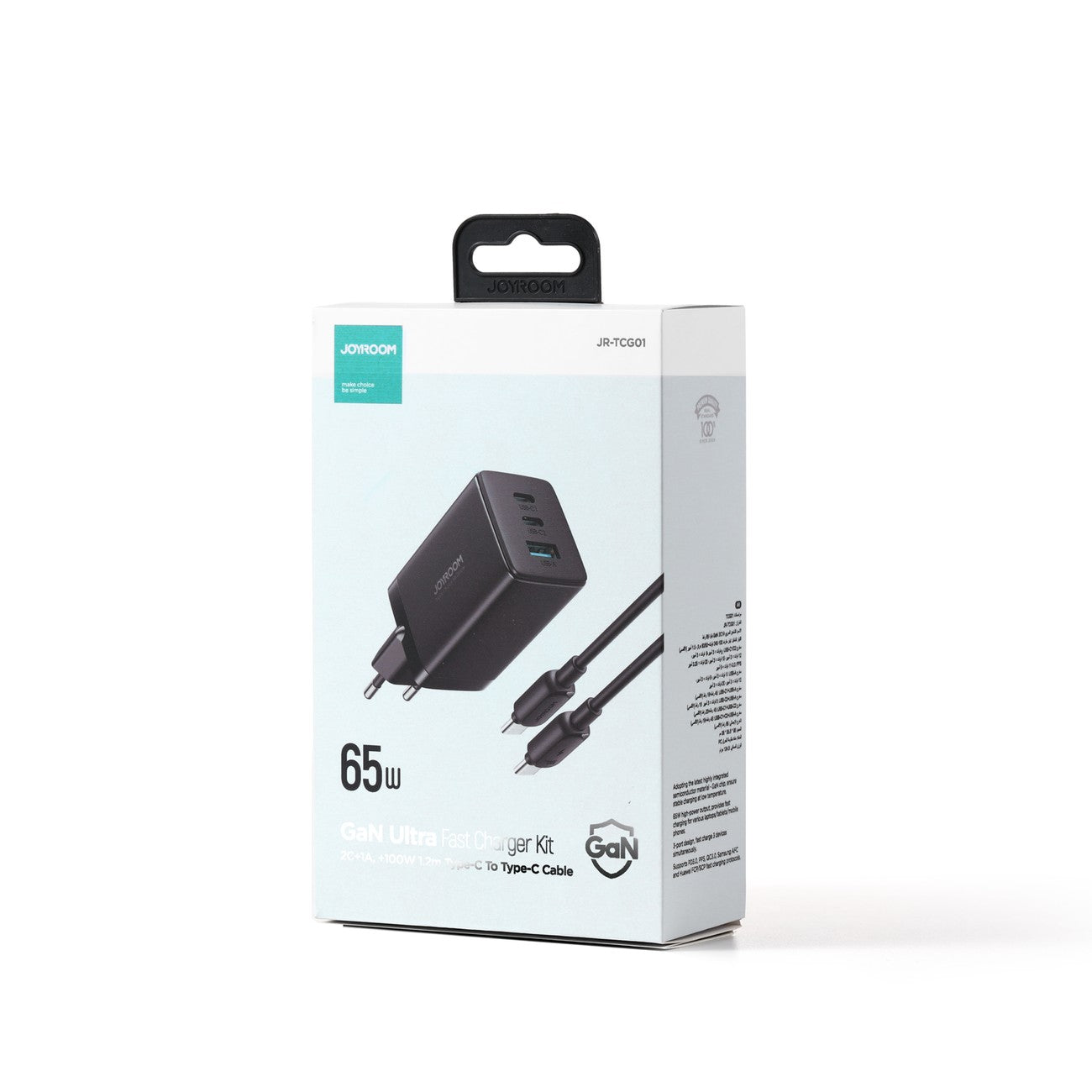 Įkroviklis Joyroom GaN JR-TCG01 2xUSB-C/USB-A 65W + USB-C cable 1.2m juodas