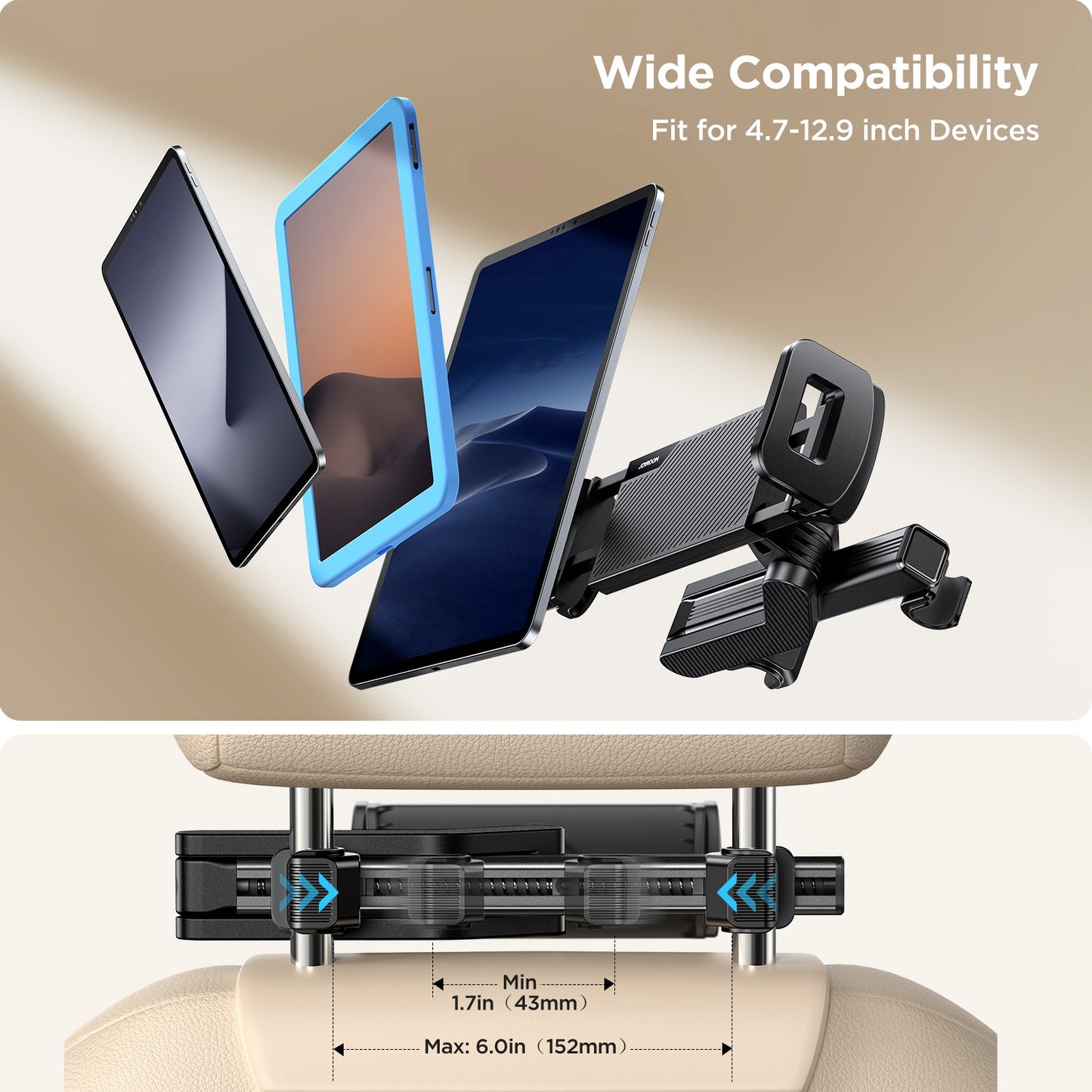 Automobilinis laikiklis ant sėdynės atlošo Joyroom JR-ZS369 car headrest tablet holder juodas