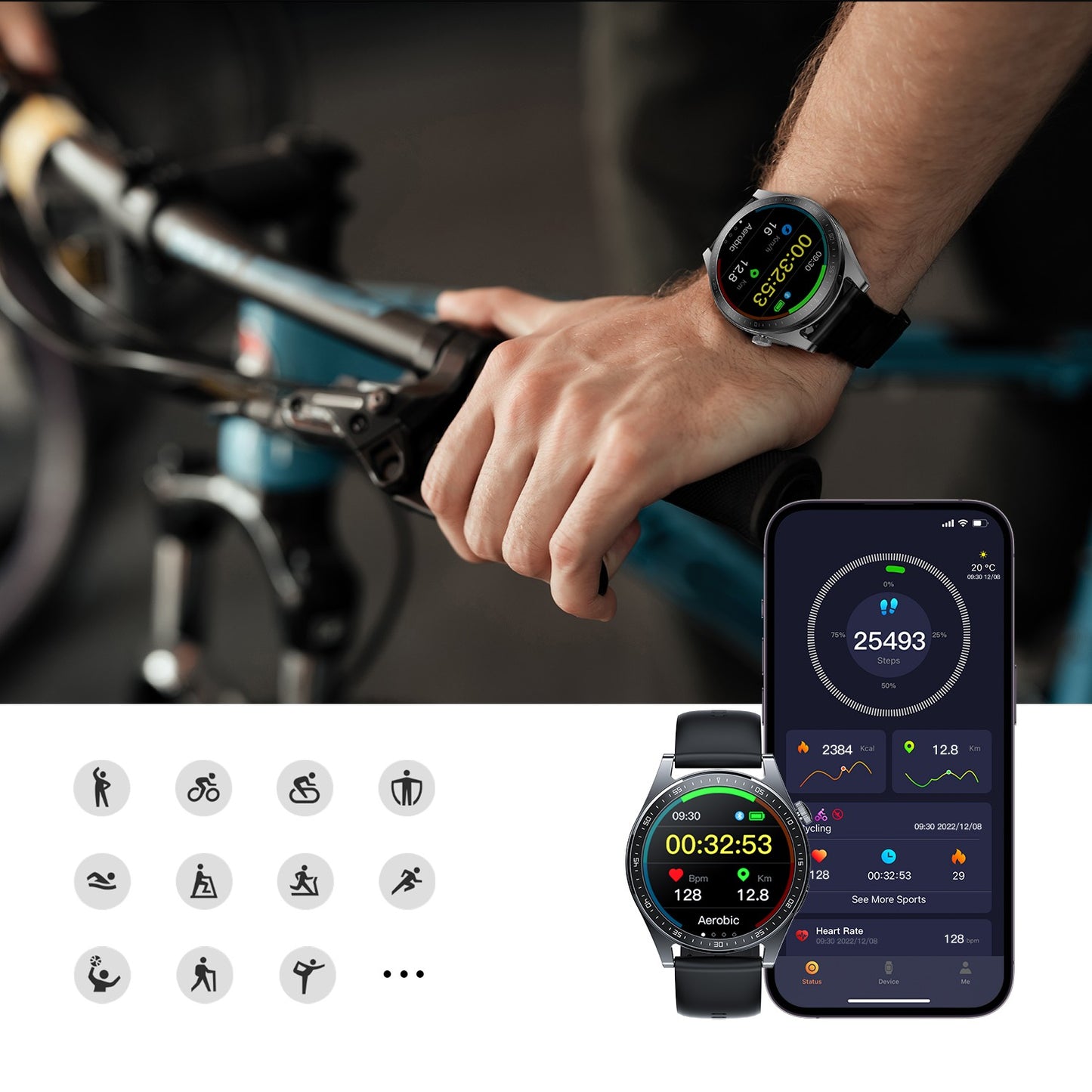 Išmanusis laikrodis Joyroom JR-FC2 Classic Series Smart Watch (Make/Answer Call) juodas