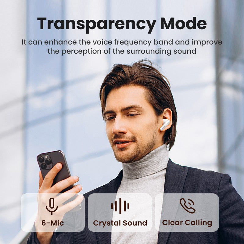 Belaidės ausinės Ugreen WS200 HiTune T6 Active Noise-Cancelling Earbuds baltos