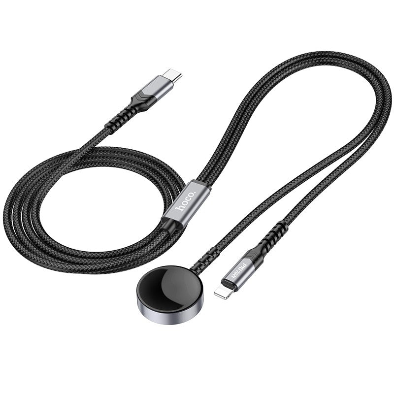 USB kabelis Hoco CW54 2in1 USB-C to Lightning/Apple Watch 1.2m juodas