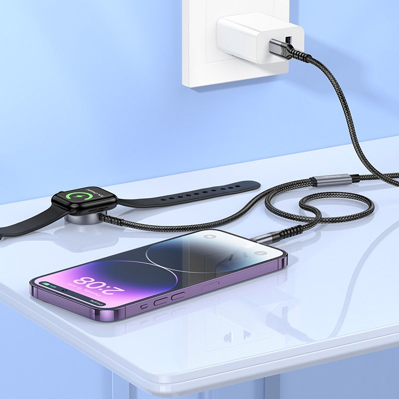 USB kabelis Hoco CW54 2in1 USB-C to Lightning/Apple Watch 1.2m juodas