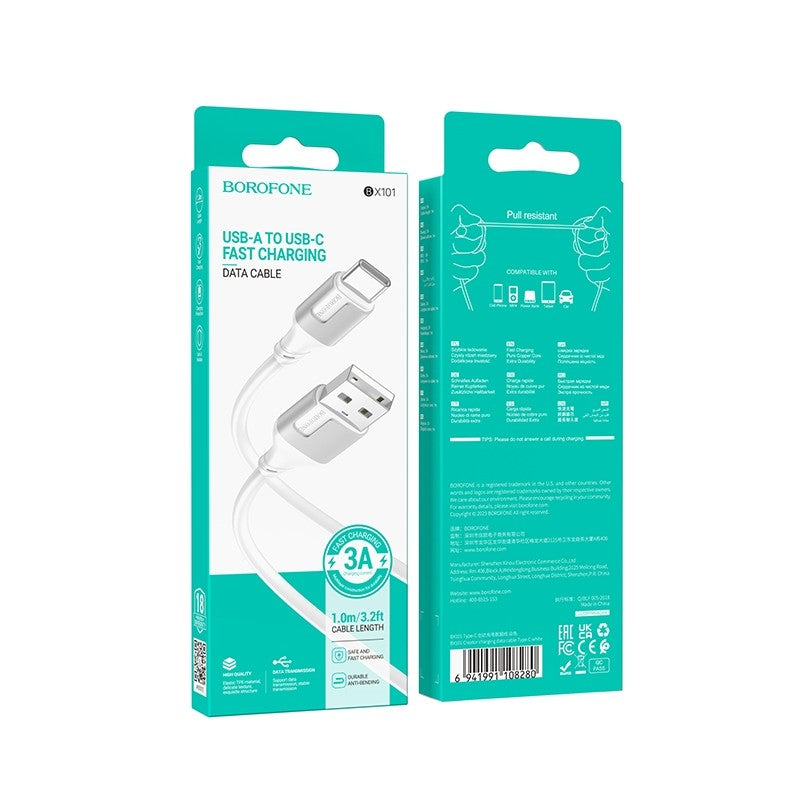 USB kabelis Borofone BX101 USB-A to USB-C 1.0m baltas