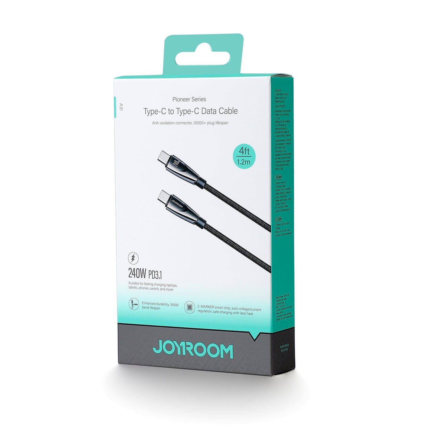 USB kabelis Joyroom SA31-CC5 USB-C to USB-C 240W 1.2m juodas