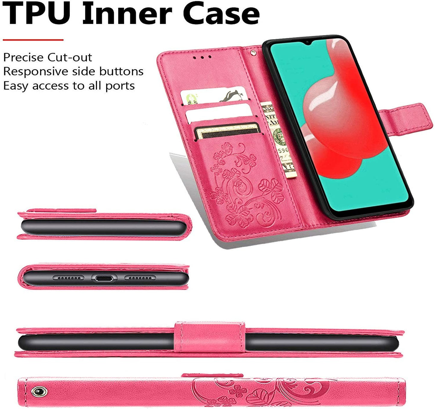 Dėklas Flower Book Samsung A155 A15 4G/A156 A15 5G rožinis-raudonas